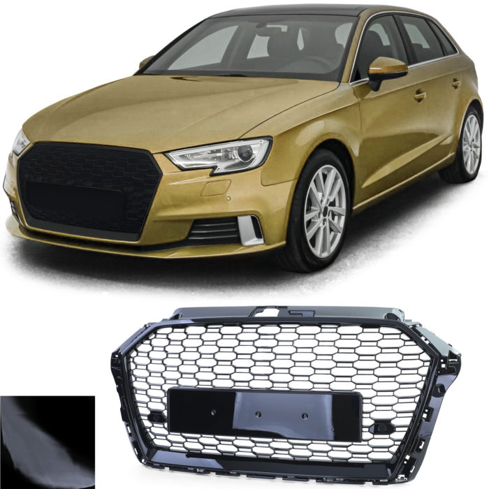 Calandre Sport Nid d'abeille Noir Brillant pour Audi A3 8V de 16-20 sans ACC – Image 1
