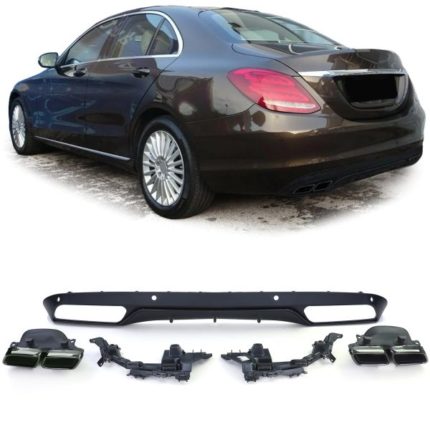 Diffuseur arrière avec sorties d'échappement noir pour Mercedes-Benz Classe C W205 Limo 14-18